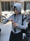 RIB KNIT HOOD ZIP-UP