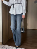 Nels Stripe Frill Collar Blouse (Belt Set)