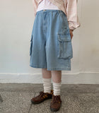 [unisex] Netico Banding Bermuda Denim Cargo Pants