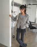 Ponel Grid Check Windbreaker Nylon Two-Way Hood Zip-Up