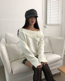 Bohan one-off-shoulder flower pendant wool long-sleeved knit