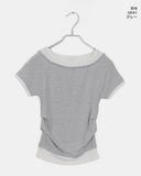 [Fake Layered] Ande Color Matching Shirring Layered Short Sleeve T-shirt