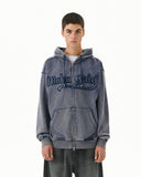 WASHED CUT OFF APPLIQUE HOOD ZIP UP
