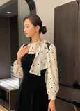 Poche Dot Velvet Tie Brushed Blouse