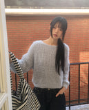 Poville Snowflake Fluffy Off-Shoulder Boat Neck Knit