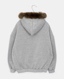 [Brushed Lining] Rahin printing over fur hood zip-up