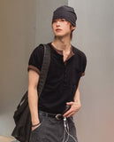 Kato Henley Neck Slub Short Sleeve T-shirt