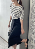 Say Boat-Neck Roll-Up Stripe Knit