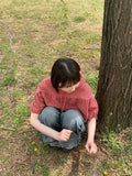 [BAONHAUS] Apon Hood Shirring Check Blouse