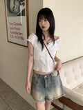 Roba Embossed Pearl Button Short Sleeve Blouse