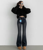Washing Banding Heated Fabric Brushed Span Bootcut Denim Pants