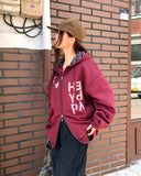 [Brushed Lining] Skin Star Print Stripe Color Matching Two-Way Loose Fit Hood Zip-Up