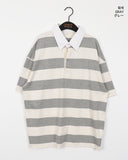 Was Bubble Gum Stripe Collar Short Sleeve T-shirt