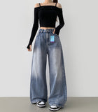 Hem Snap Four-Season Banding Long Wide Denim Pants