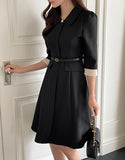 Syubel Collar Flared One Piece (Belt set)