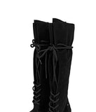 Semu lace-up fold long boots