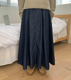 Notini banding pin tuck denim long skirt