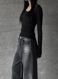 See-through deep round neck tee