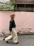 Loving Two-Way Leather Collar Crop Jacket
