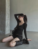 Hina Slim Long Ribbed Button Long Sleeve