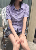 Two-Win Stripe Slim Fit Cropped Short-Sleeved Shirt