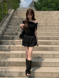 Zant Ribbon Knot Off-Shoulder Shirring T-Shirt
