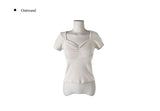 [MADE/more BASIC] Sisson Punching Heart Neck Shirring Cap Sleeve Short Sleeve T-shirt