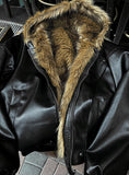 Zeoni Fur Trimming Hood Dark Black Leather Jumper