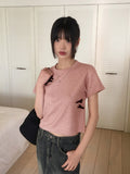 [Ribbon pin] Luce Velvet Ribbon Terry Cropped Short Sleeve T-shirt