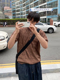 Cable knit short sleeve henry neck ver