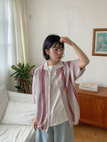 [unisex] Hookend Summer Stripe Short Sleeve Cardigan