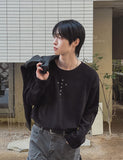 Crossing Rivet Ribbed Long Sleeve