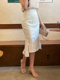 Deloe Wrinkle Unbalance Slit Long Skirt