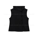 Near Unbalance High Neck Button Top