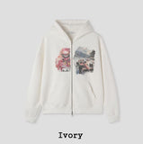 Book Vintage Racing Printing Hood Zip-Up