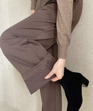 Divet Two Pin Tuck Brushed Span Wide Slacks