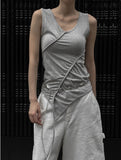 Diagonal Strap Shirring Sleeveless