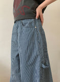 Shordan Summer Stripe Denim Balloon Wide Pants