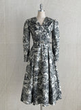 [PREMIUM] Dear Toile Pattern Puff Collar Jacquard Long One Piece (Belt Set)