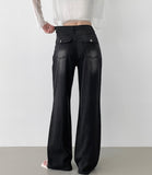 Summer Tencel Back Pocket Span Banding Wide Denim Pants