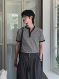 Yushi Stripe Henley Neck Short Sleeve T-Shirt