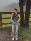 [U-DENIM] 5 Colors Ripped Jeans Wide Denim Pants