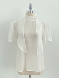 Ruzen Pearl Tie Short Sleeve Blouse