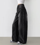 Curved Cut Line Pocket Point Wide Denim Pants