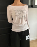 Dokken Lettering See-through Off-shoulder Long Sleeve T-shirt