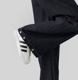 Raw Trendy Front Diagonal Cut Wide Fit Denim Pants