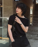 Cave Rib Diagonal Zipper Short Sleeve T-shirt
