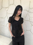 Heres Back Ribbon Puff Blouse