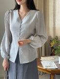 Mion V-neck Shirring Strap Blouse