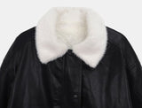 [Fur lining] Hiran Mink Fur Collar Leather Jumper